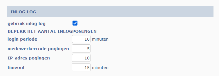 Inlog log systeeminstellingen