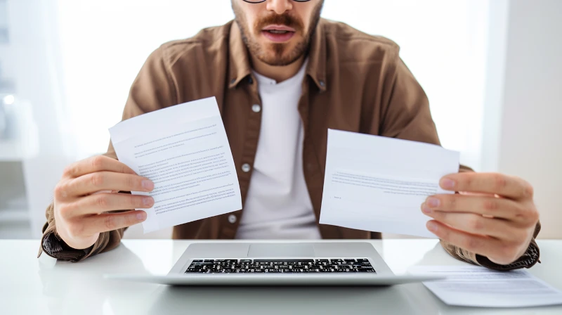 man geeft voorbeelden aan zijn computer