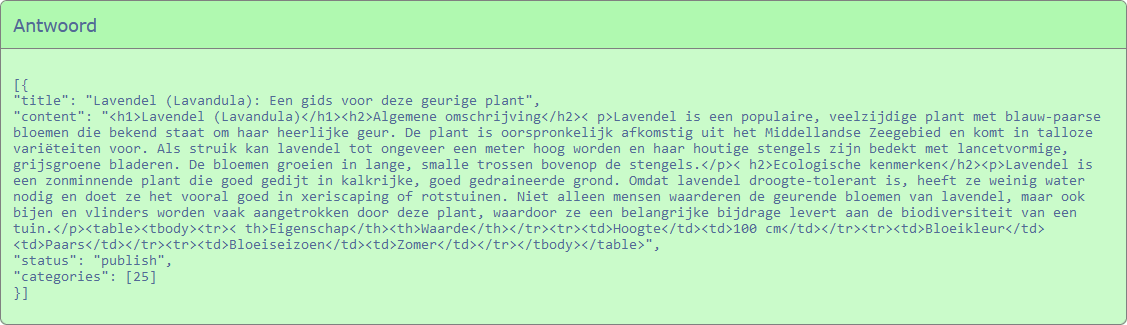 planten beheerder JSON voor API anwoord